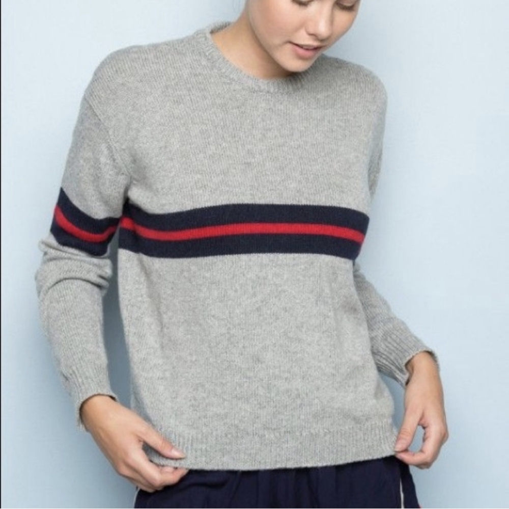 *V* BRANDY MELVILLE striped Sweater OS Gray Cashmere+Wool knit Pullover XS S M L